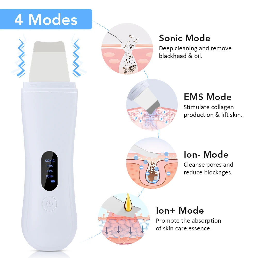 Ultrasonic Skin Scrubber – 4-Mode Facial Cleansing & Lifting Device